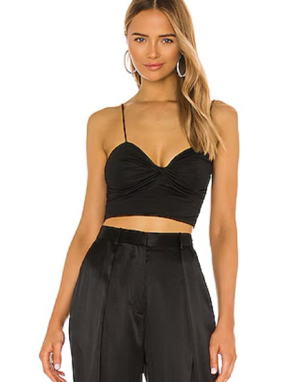 Lovers + Friends Black Ruched Spaghetti-Strap Crop Cami